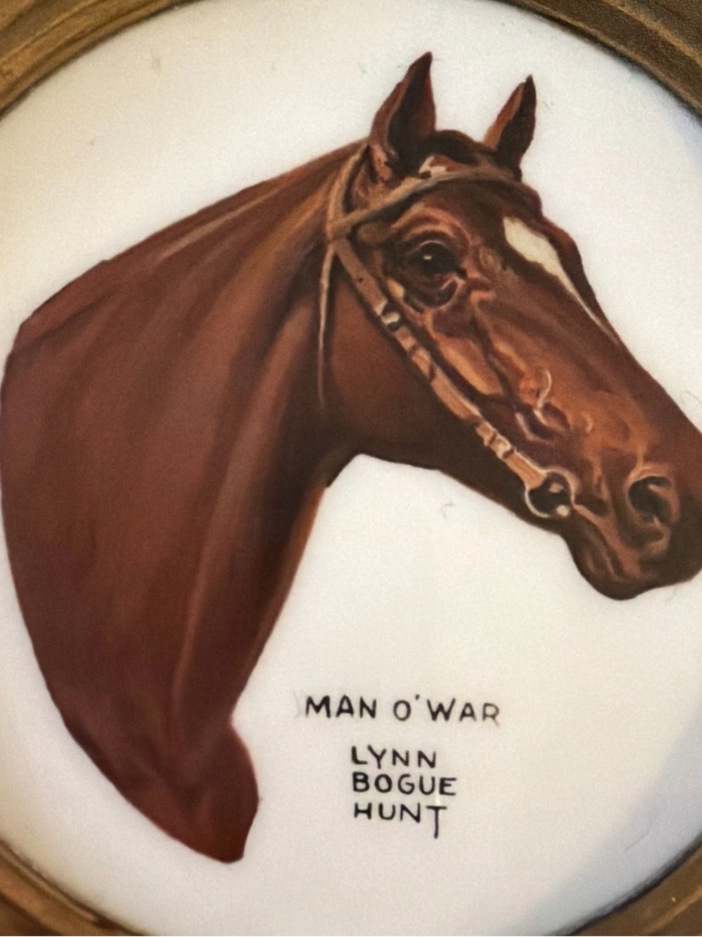 Graff Washbourne & Dunn 558B Man O'
War Horse Milk Glass Coaster Lynn Bogue
Hunt